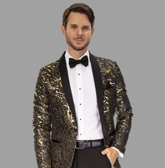Black and Gold Camp Suit by Mark of Distinction