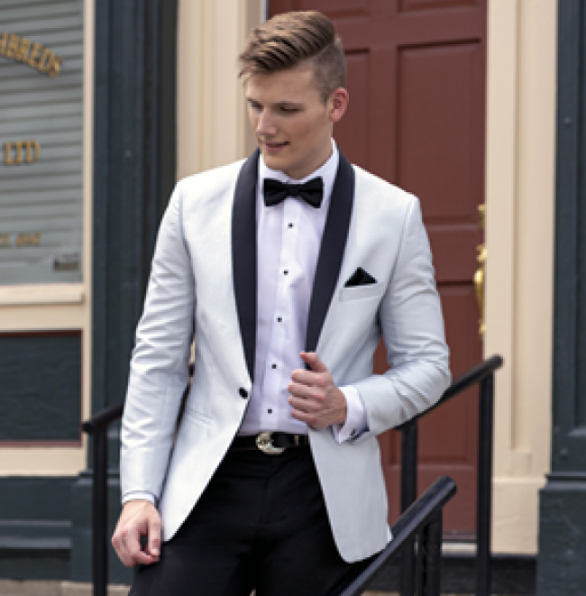 Starlight Lame Silver Suit by Mark of Distinction