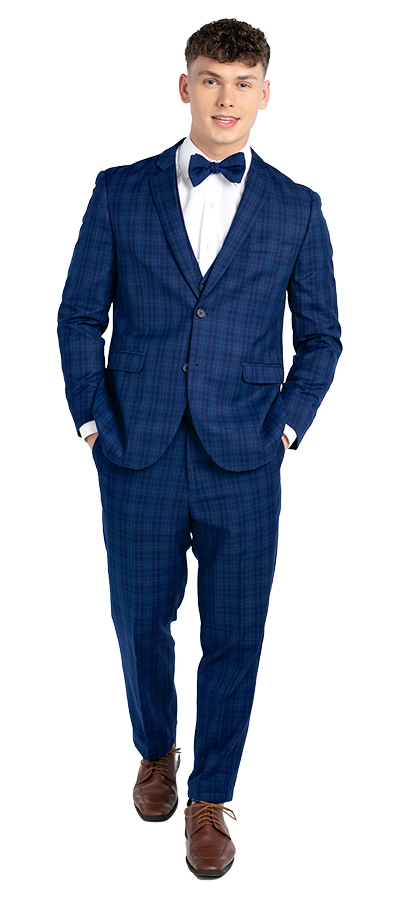 Front view of the Avanti Blue Plaid suit