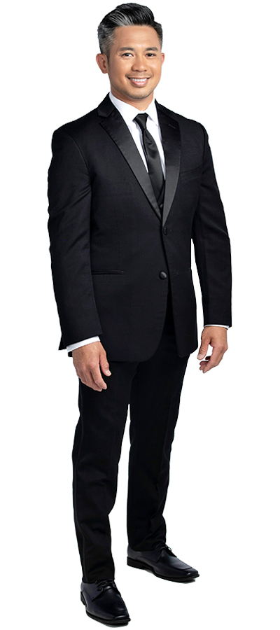 Right side view of the Black Two Button Notch Tuxedo
