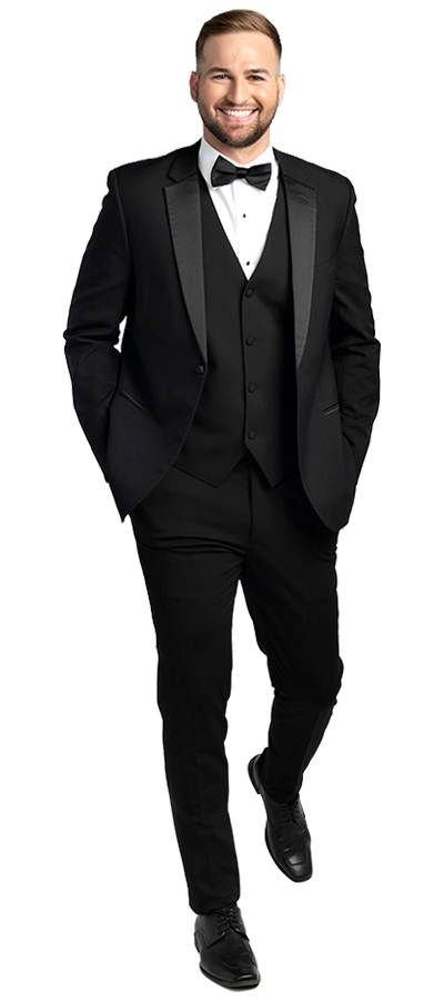 Front view of the Black One Button Jacket Tuxedo