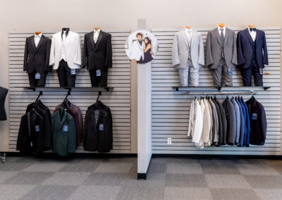 Skeffington's Ankeny Suits & Tuxedo Rental Display with various colors and styles